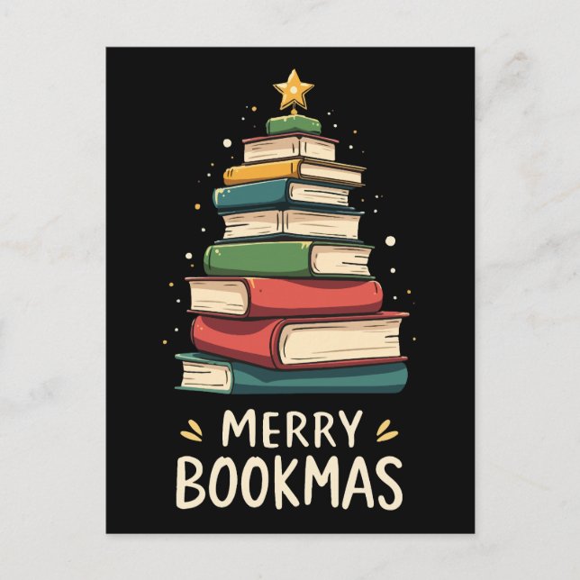 Carte Postale Joy Bookmas - Festive Book Stack for Book Lovers (Devant)