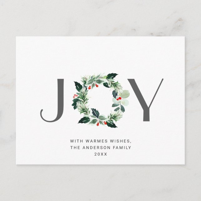 Carte Postale JOY Festive Holly Berry Noël Salutation (Devant)