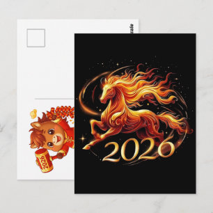 Carte Postale Joyeuse année chinoise du Cheval 2026