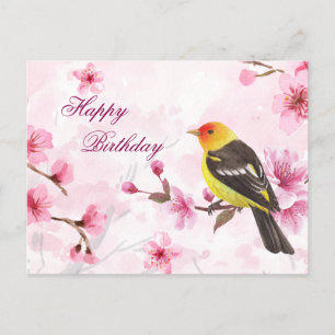 Carte Postale Joyeuse aquarelle d'anniversaire Cerise en fleurs