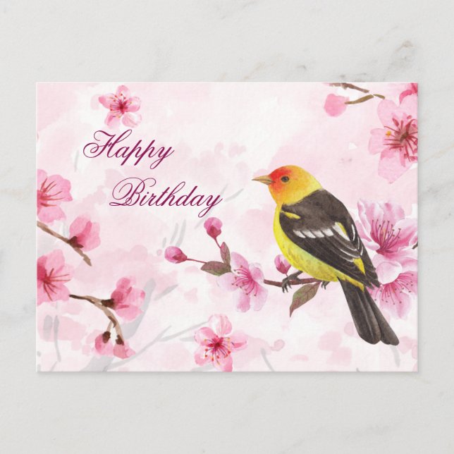 Carte Postale Joyeuse aquarelle d'anniversaire Cerise en fleurs  (Devant)