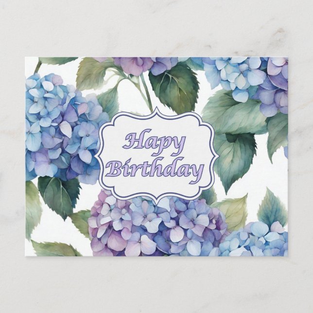 Carte Postale Joyeuse aquarelle d'anniversaire Hydrangea Fleurs (Devant)