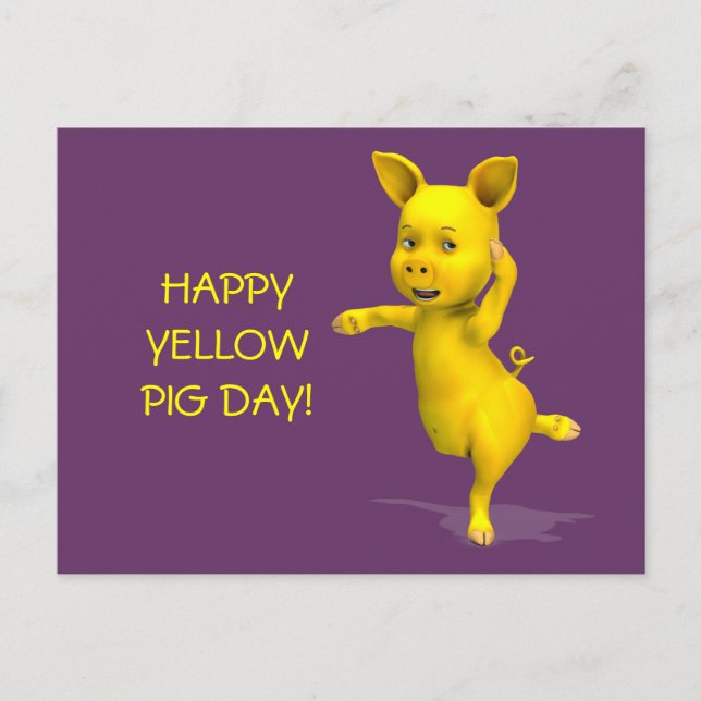 Carte Postale Joyeuse attitude de la journée du porc jaune (Devant)