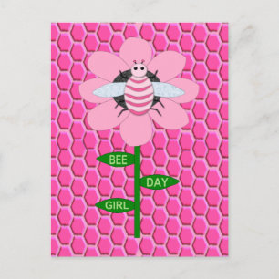 Carte Postale Joyeuse Bee Day Girl rose Anniversaire Bumblebee