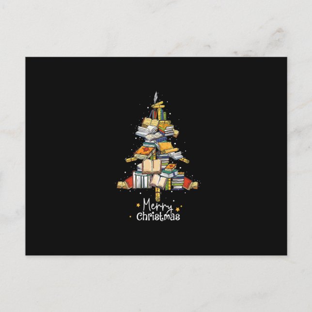 Carte Postale Joyeuse bibliothèque de Noël Arbre mignonne livre  (Devant)