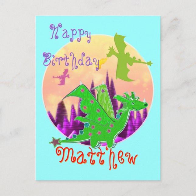 Carte postale Joyeuse du dragon d'anniversaire ave (Devant)
