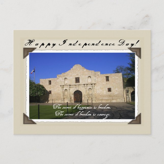 Carte Postale Joyeuse fête de l'indépendance du Texas - L'Alamo (Devant)