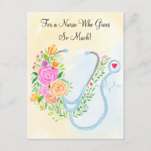 Carte Postale Joyeuse Fête des Infirmières Fleur Stéthoscope App