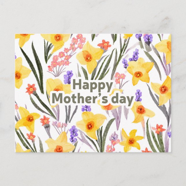 Carte Postale Joyeuse Fête des Mères Aquarelle Fleurs de printem (Devant)
