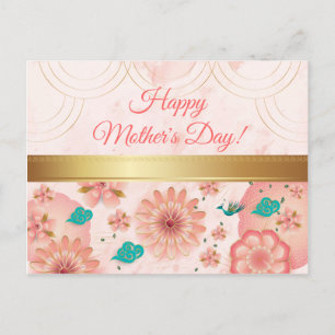 Carte Postale Joyeuse Fête des Mères Aquarelle Fleurs roses