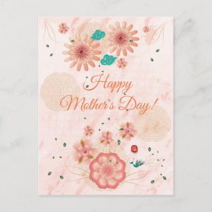 Carte Postale Joyeuse Fête des Mères Aquarelle Fleurs roses