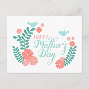 Carte Postale Joyeuse fête des mères calligraphie texte fleurs