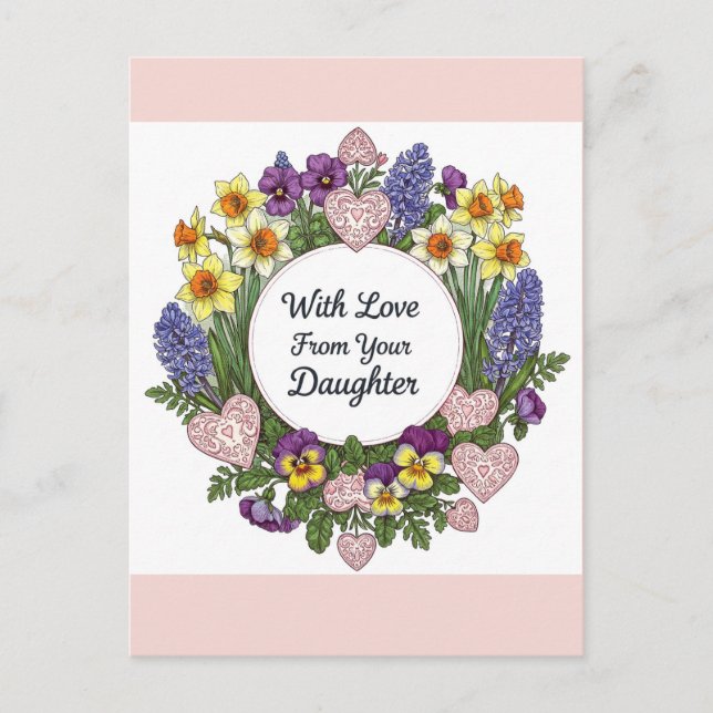Carte Postale Joyeuse Fête Des Mères De Fille Floral Wreath (Devant)