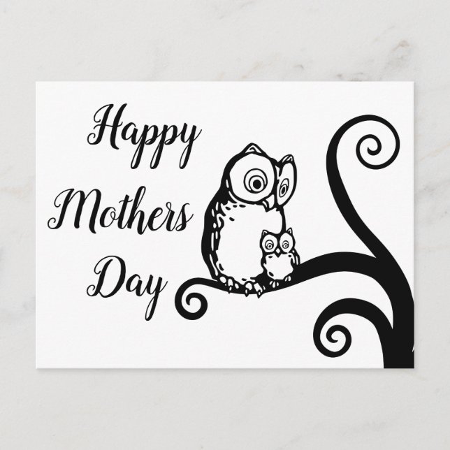 Carte Postale Joyeuse Fête des Mères Elégant Hibou Arbre (Devant)