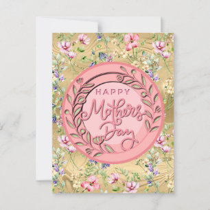 Carte Postale Joyeuse Fête des Mères Élégant Moderne Floral Rose