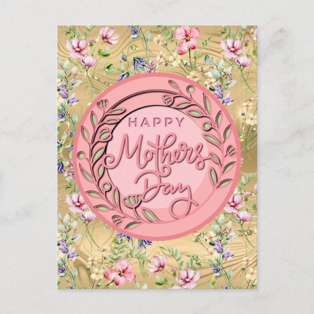 Carte Postale Joyeuse fête des mères Élégante florale rose moder (Devant)