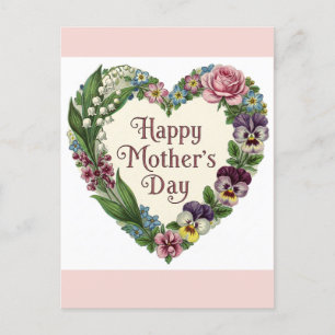 Carte Postale Joyeuse Fête des Mères Fleurs Victoriennes Cur Flu