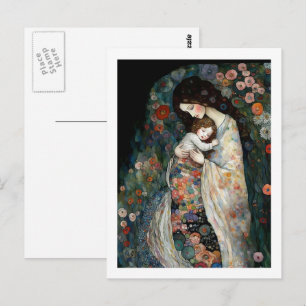 Carte Postale Joyeuse fête des Mères Peinture de Mère et d'Enfan