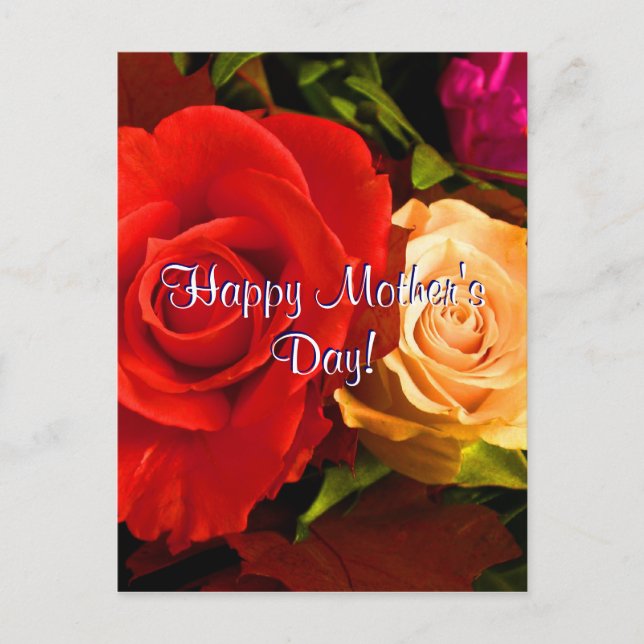 Carte Postale Joyeuse fête des mères Roses rouges jaunes (Devant)