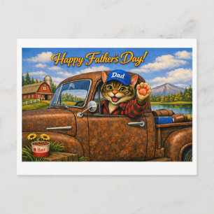 Carte Postale Joyeuse Fête des Pères Chat Papa dans un vieux pic