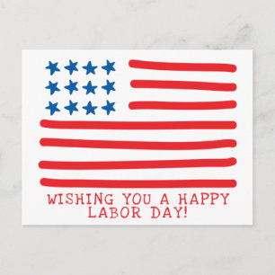 Carte Postale Joyeuse fête du travail   Drapeau américain à main
