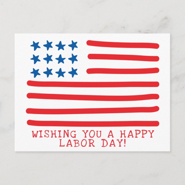 Carte Postale Joyeuse fête du travail | Drapeau américain à main (Devant)