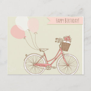Carte Postale Joyeuse fille cycliste anniversaire