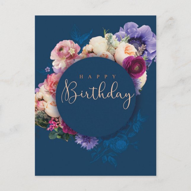 Carte Postale Joyeuse fleur d'anniversaire bleu (Devant)