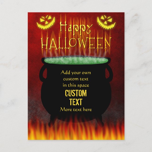 Carte Postale Joyeuse Halloween sorcières Cauldron Fire Custom (Devant)