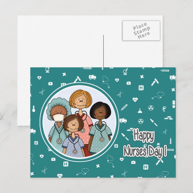 Carte Postale Joyeuse journée des infirmières (Devant / Derrière)