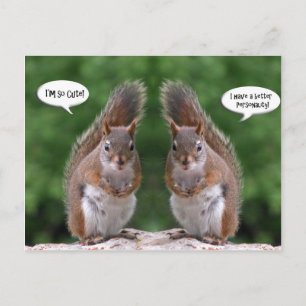 Carte Postale Joyeuse journée des jumeaux, humour écureuil roux,