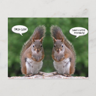 Carte Postale Joyeuse journée des jumeaux, humour écureuil roux,