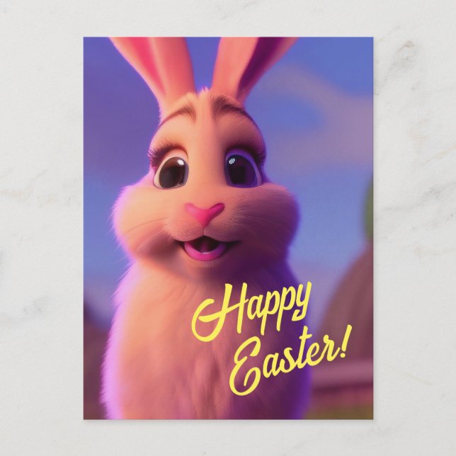 Carte postale Joyeuse Lapin Rose Pâques (Devant)