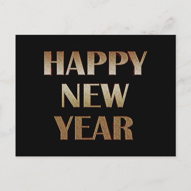 Carte Postale Joyeuse nouvelle année Gold Metallic Texte Image (Devant)