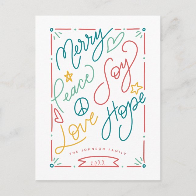 Carte Postale Joyeuse paix Joie Amour Espoir Fête Brillante (Devant)