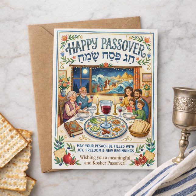 Carte Postale Joyeuse Pâque Chag Pesach Sameach Coloré Populaire (Créateur téléchargé)