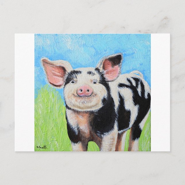 Carte Postale Joyeuse peinture de petit cochon (Devant)