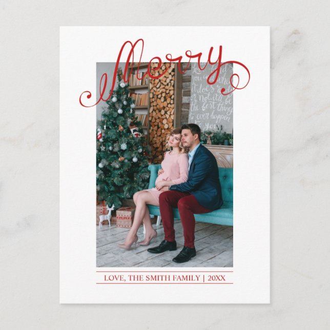 Carte Postale Joyeuse photo rouge de vacances de Noël du (Devant)