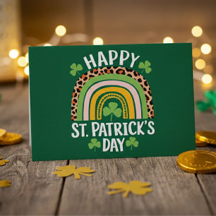 Carte Postale Joyeuse Saint-Patrick Arc-en-ciel avec Trèfles