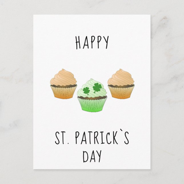 Carte Postale Joyeuse Saint Patrick`s day Muffins et Shamrock (Devant)