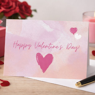 Carte Postale Joyeuse Saint-Valentin à l'aquarelle rose tendre