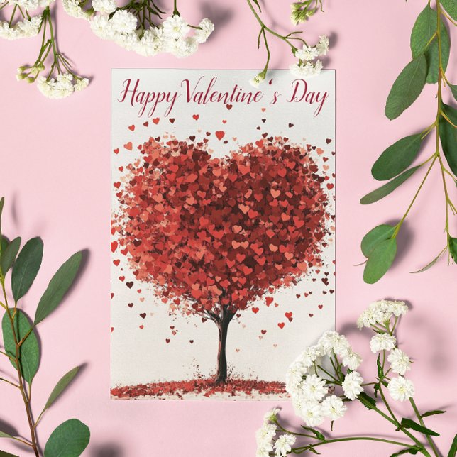 Carte Postale Joyeuse Saint-Valentin Arbre Rouge en forme de Cœu (Créateur téléchargé)