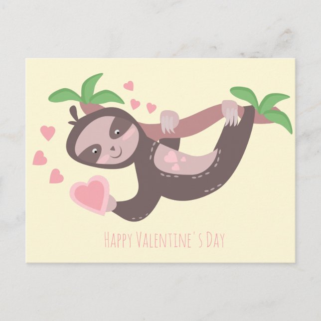 Carte Postale Joyeuse Saint-Valentin Illustration de paresseux c (Devant)