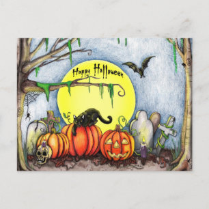 Carte Postale Joyeuse scène du cimetière d'Halloween
