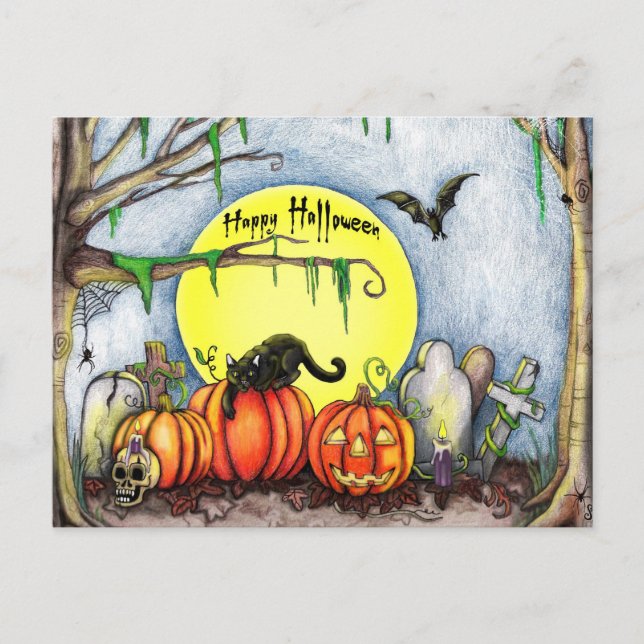 Carte Postale Joyeuse scène du cimetière d'Halloween (Devant)
