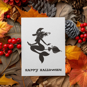 Carte Postale Joyeuse sirène de sorcière Halloween sur chambre