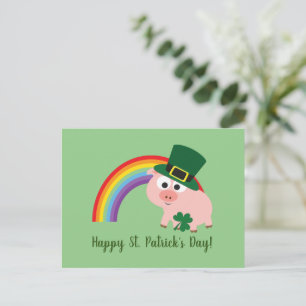 Carte Postale Joyeuse St. Patrick Cute Leprechaun Cochon