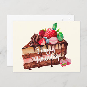 Carte Postale Joyeuse tranche d'anniversaire de gâteau de chocol