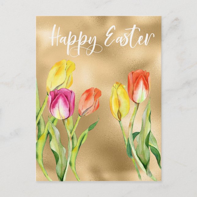 Carte Postale Joyeuse Tulipe d'aquarelle de Pâques Floral (Devant)