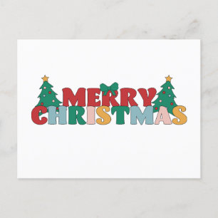 Carte Postale Joyeuse typographie de Noël Pin Arbre Décoré